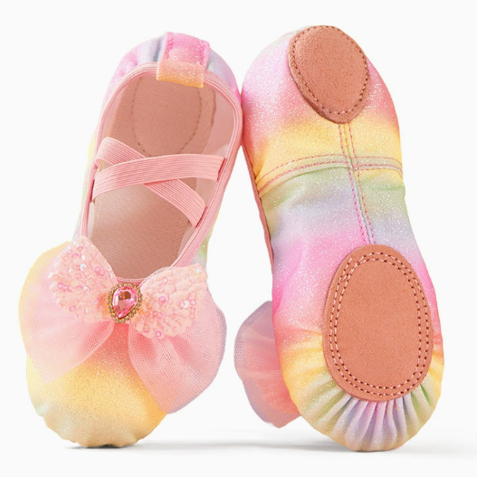 Kids flexible ballet slippers with elastic straps
