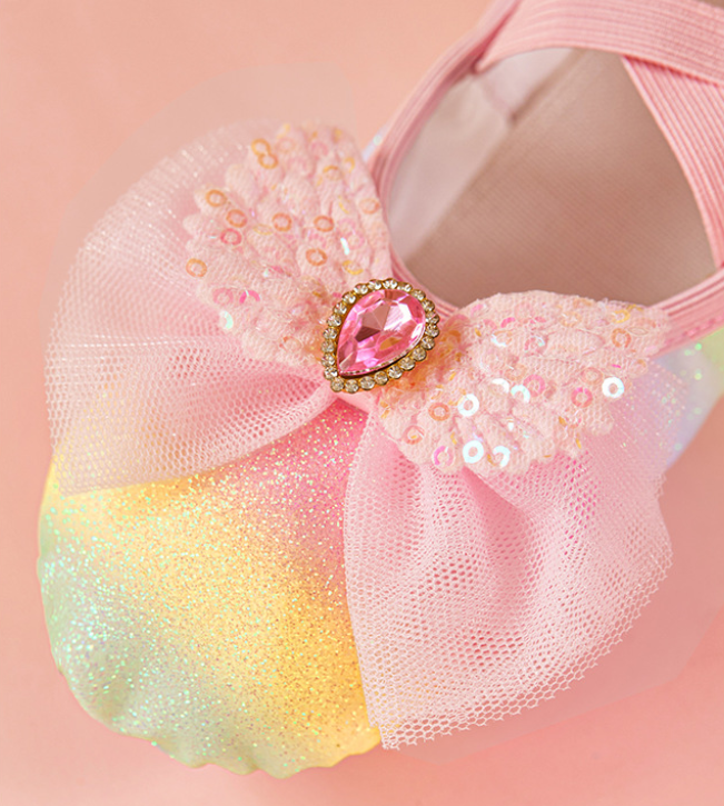 Girly glitter dance slippers with elegant decoration