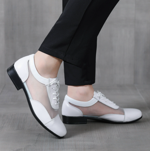 Cowhide mesh breathable male social dance shoes