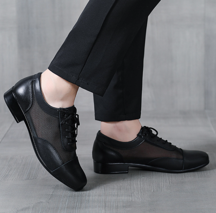 Men's Breathable Mesh Ballroom Dance Shoes Cowhide Professional Waltz Latin Dance Sneakers Model M21